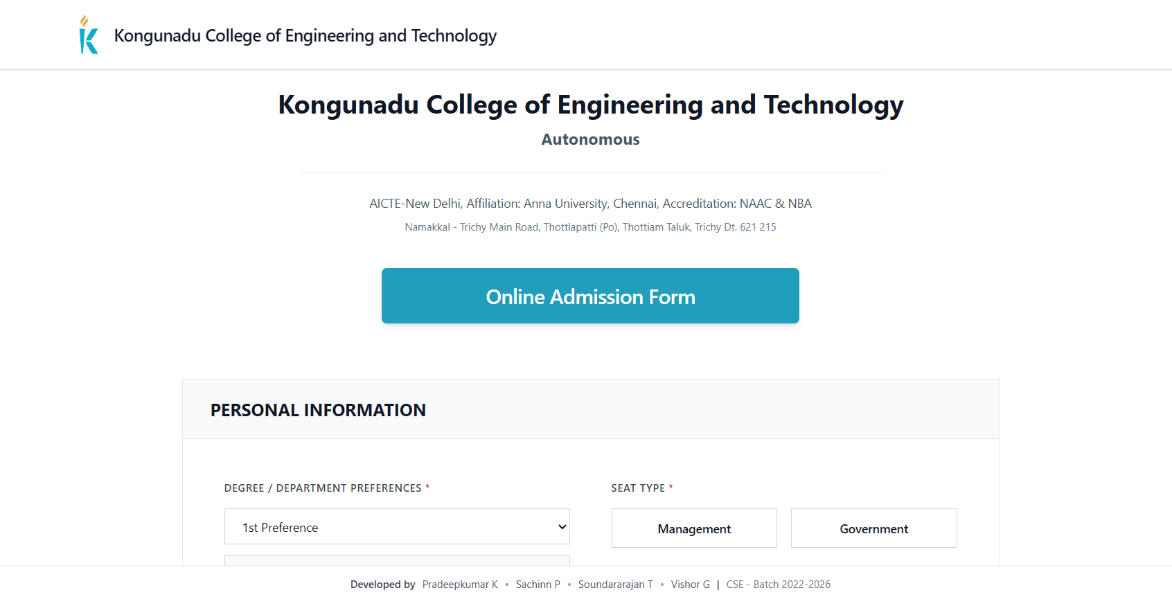 KNCET Admission Portal
